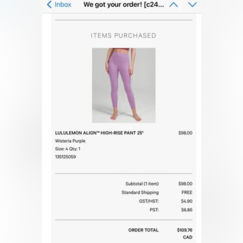 Brand New Lulu Lemon High Rise Align Pants 25”